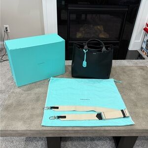 Tiffany & Co. Black and Blue Leather Handbag